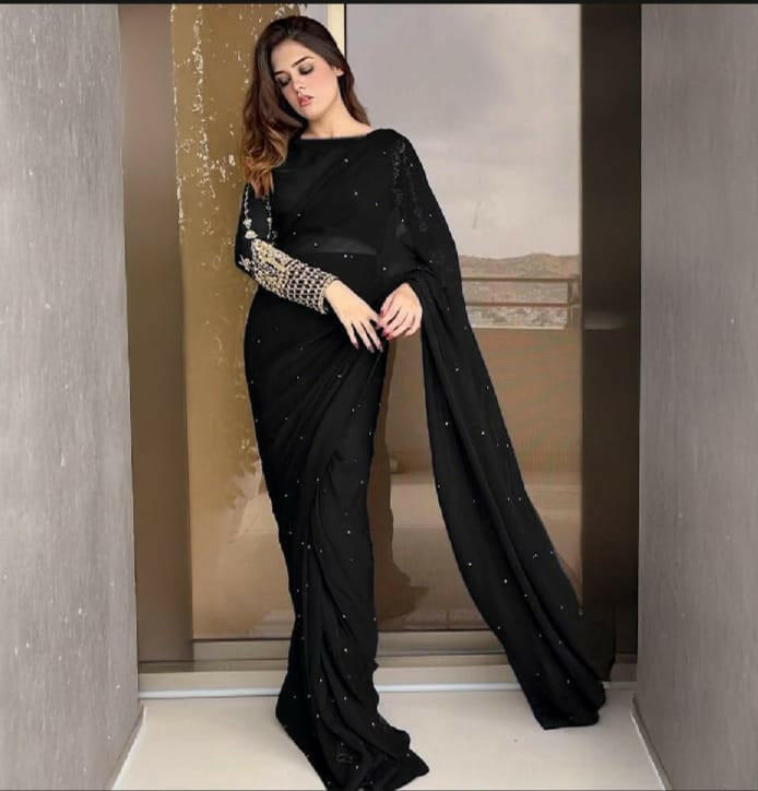 Elegant Chiffon Pearl Saree with Sequins – Party Wear Saree for Women & Girls