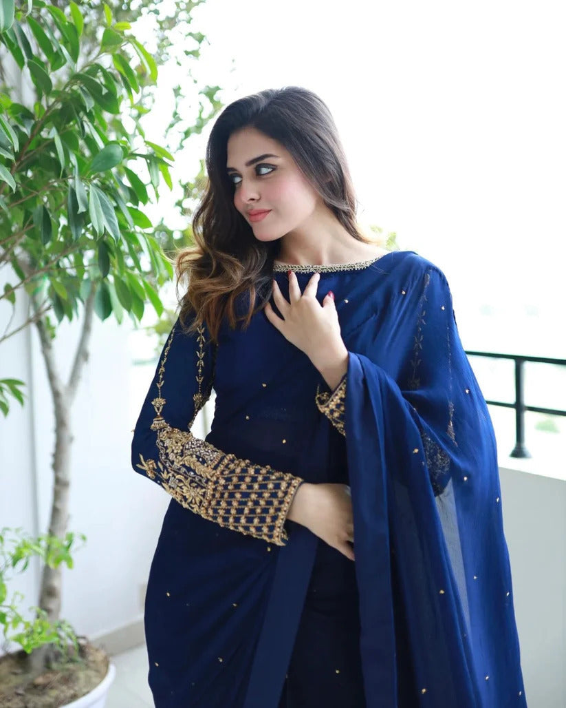 Elegant Chiffon Pearl Saree with Sequins – Party Wear Saree for Women & Girls
