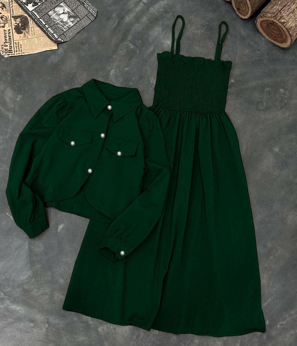 Kaaj Button Coaty with Gazzer Romper Frock 2 Piece Set | Stylish Women’s Party Wear Dress | Trendy Coaty & Romper Outfit