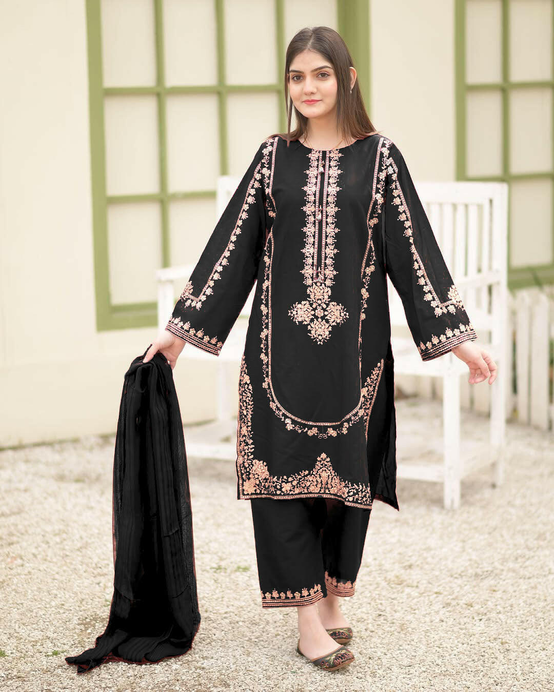 Sequin Embroidered Shirt with Embroidered Sleeves & Trouser 3 Piece Set | Elegant Women’s Party & Festive Wear