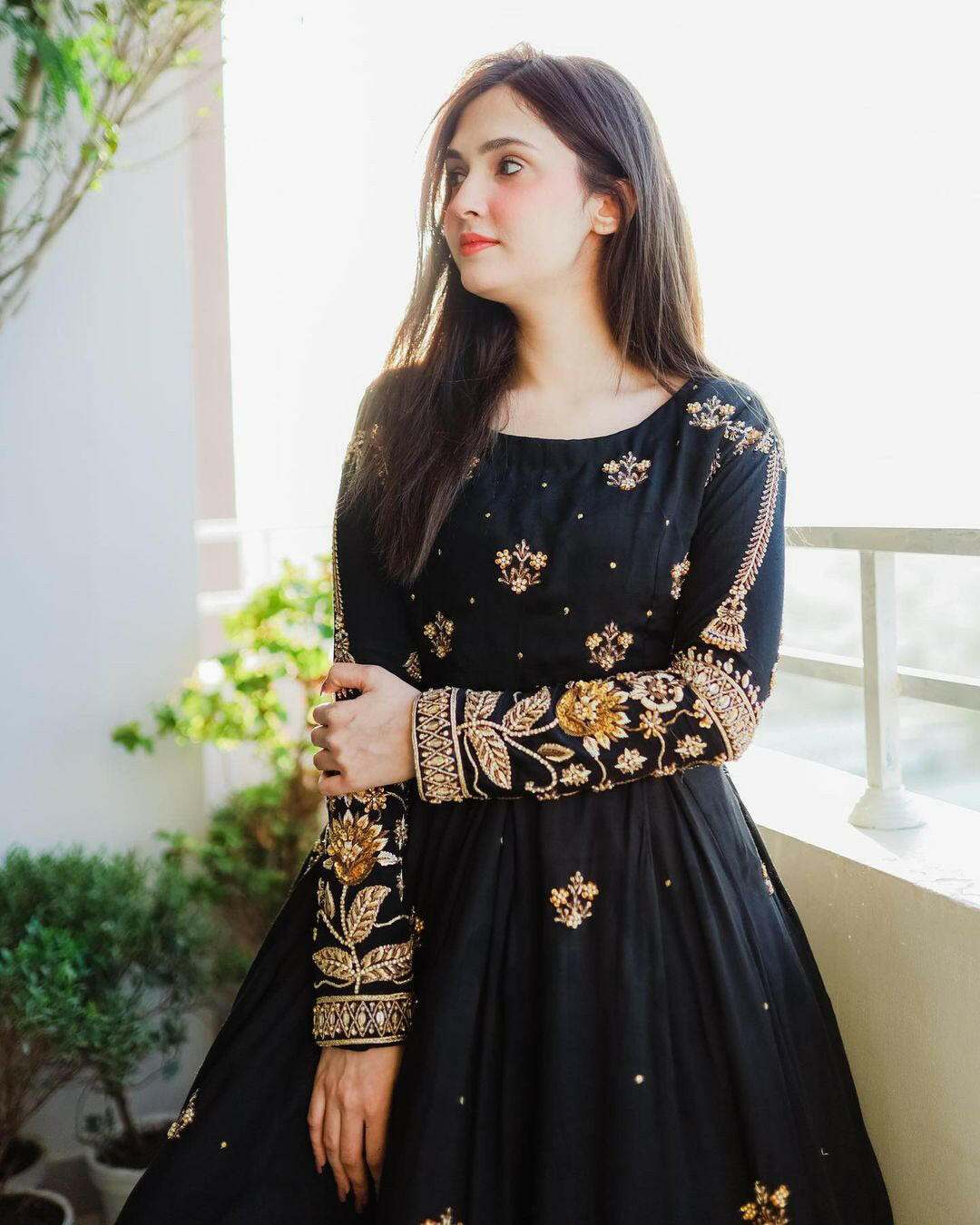 Front & Back Heavy Sequence Embroidered Maxi with Pearls Work & Trouser 2 Piece Set | Luxury Women’s Party Wear Dress