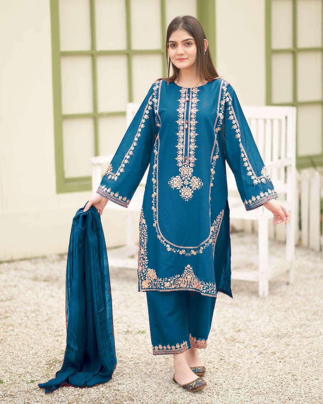 Sequin Embroidered Shirt with Embroidered Sleeves & Trouser 3 Piece Set | Elegant Women’s Party & Festive Wear