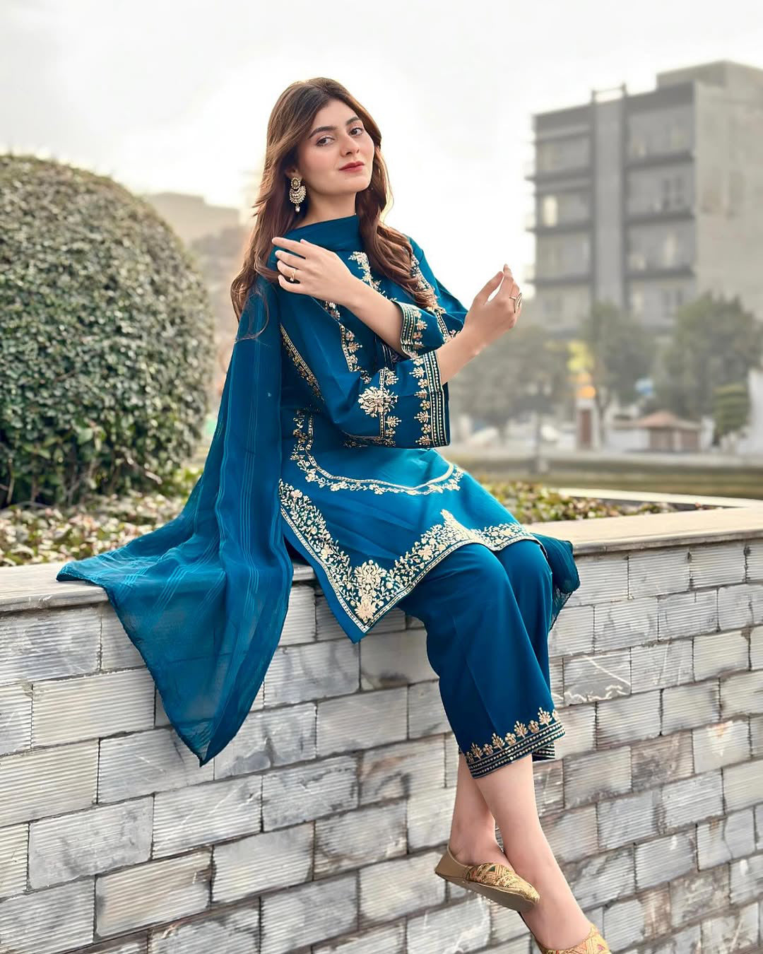 Sequin Embroidered Shirt with Embroidered Sleeves & Trouser 3 Piece Set | Elegant Women’s Party & Festive Wear