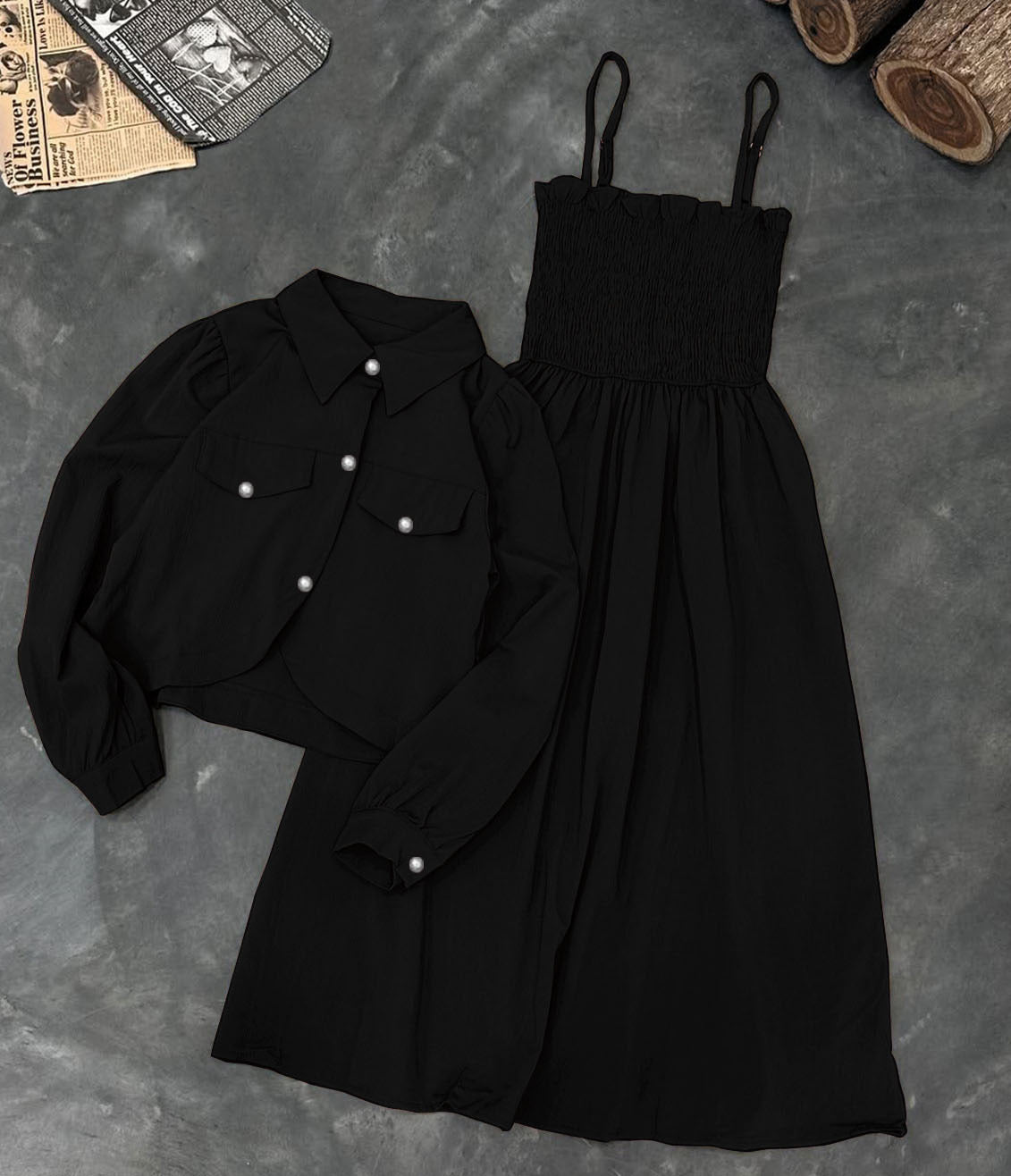 Kaaj Button Coaty with Gazzer Romper Frock 2 Piece Set | Stylish Women’s Party Wear Dress | Trendy Coaty & Romper Outfit