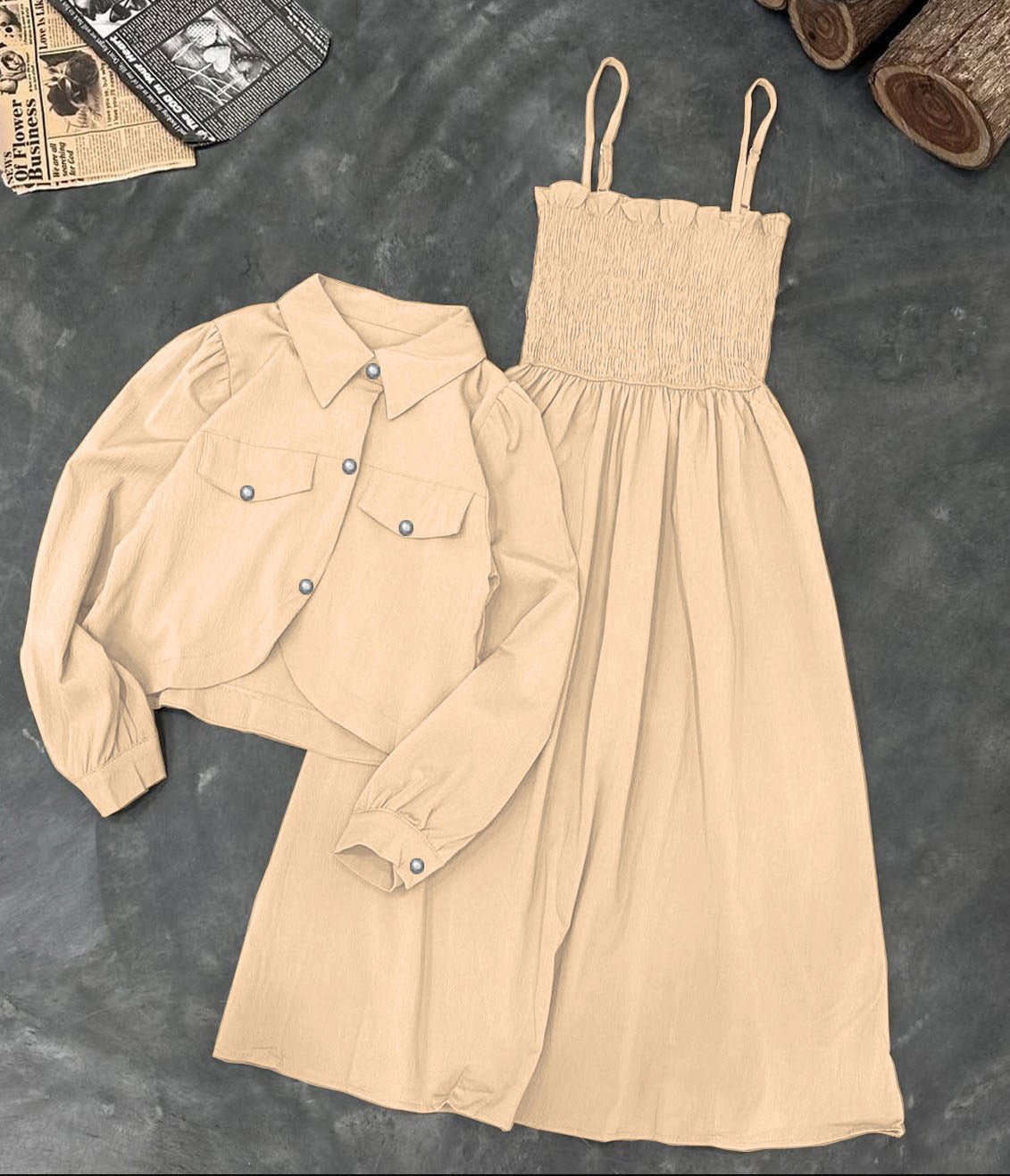 Kaaj Button Coaty with Gazzer Romper Frock 2 Piece Set | Stylish Women’s Party Wear Dress | Trendy Coaty & Romper Outfit