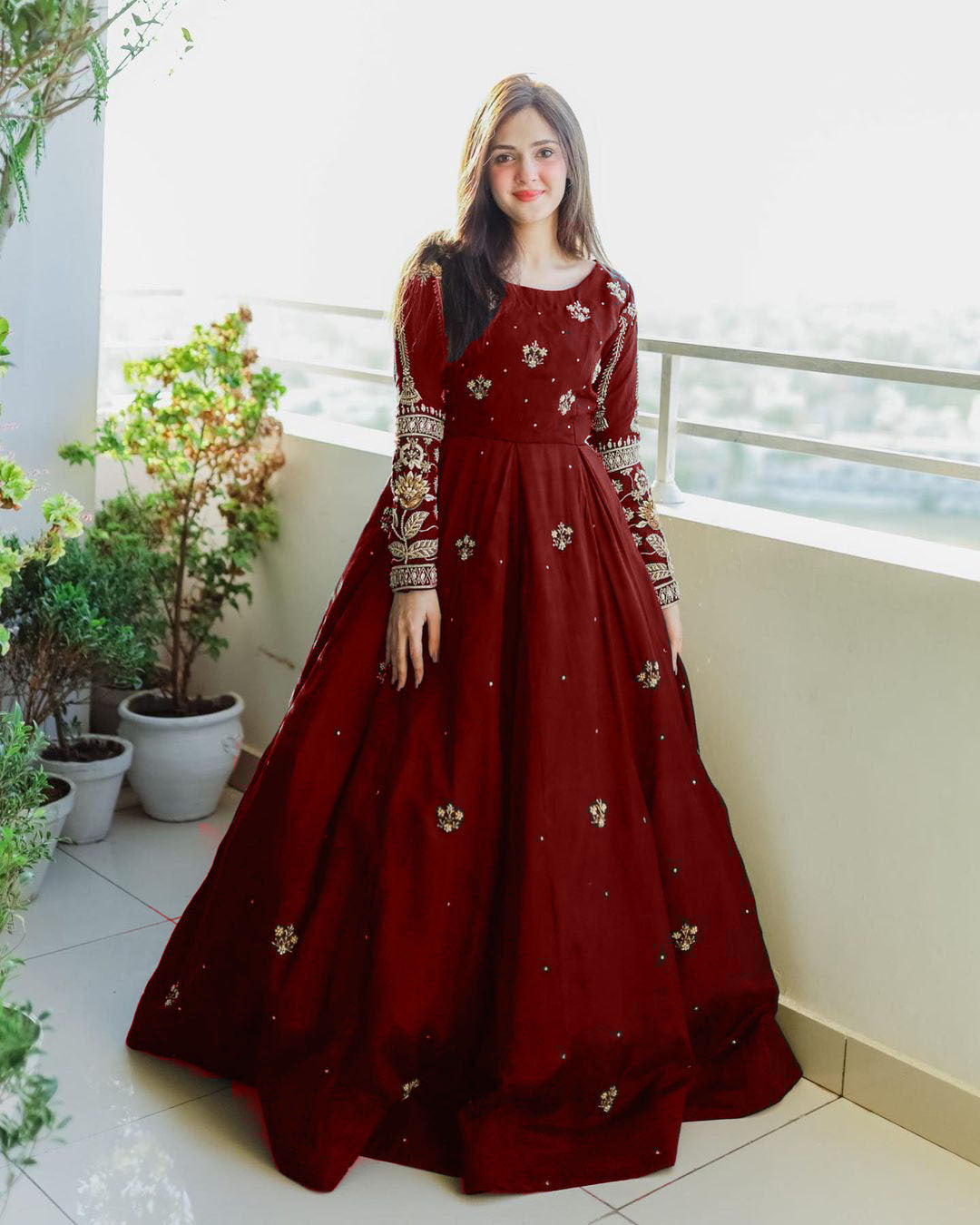 Front & Back Heavy Sequence Embroidered Maxi with Pearls Work & Trouser 2 Piece Set | Luxury Women’s Party Wear Dress