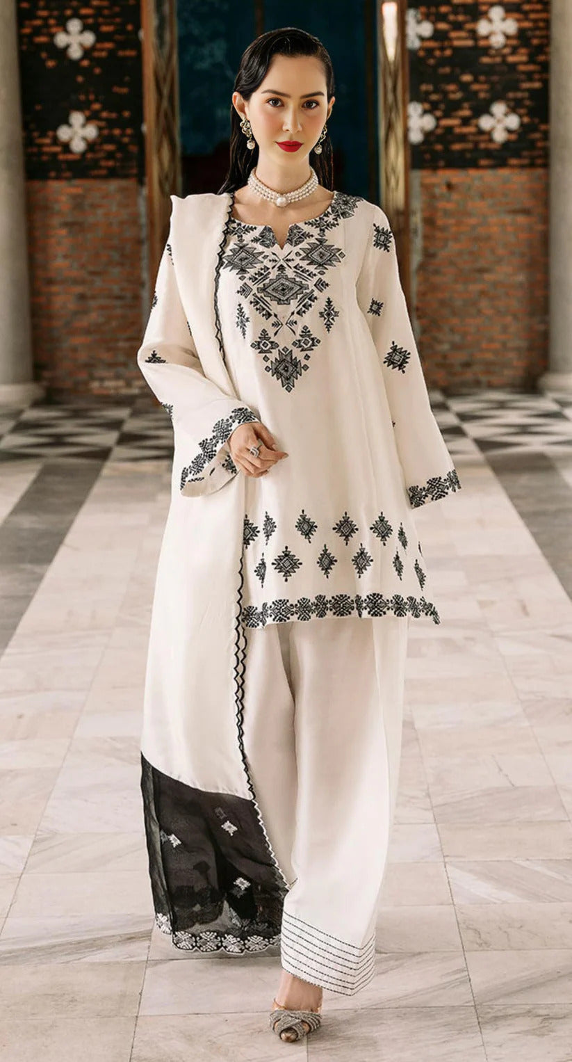 Neck & Daman Embroidered 3PC Suit with Dupatta & Farshi Shalwar