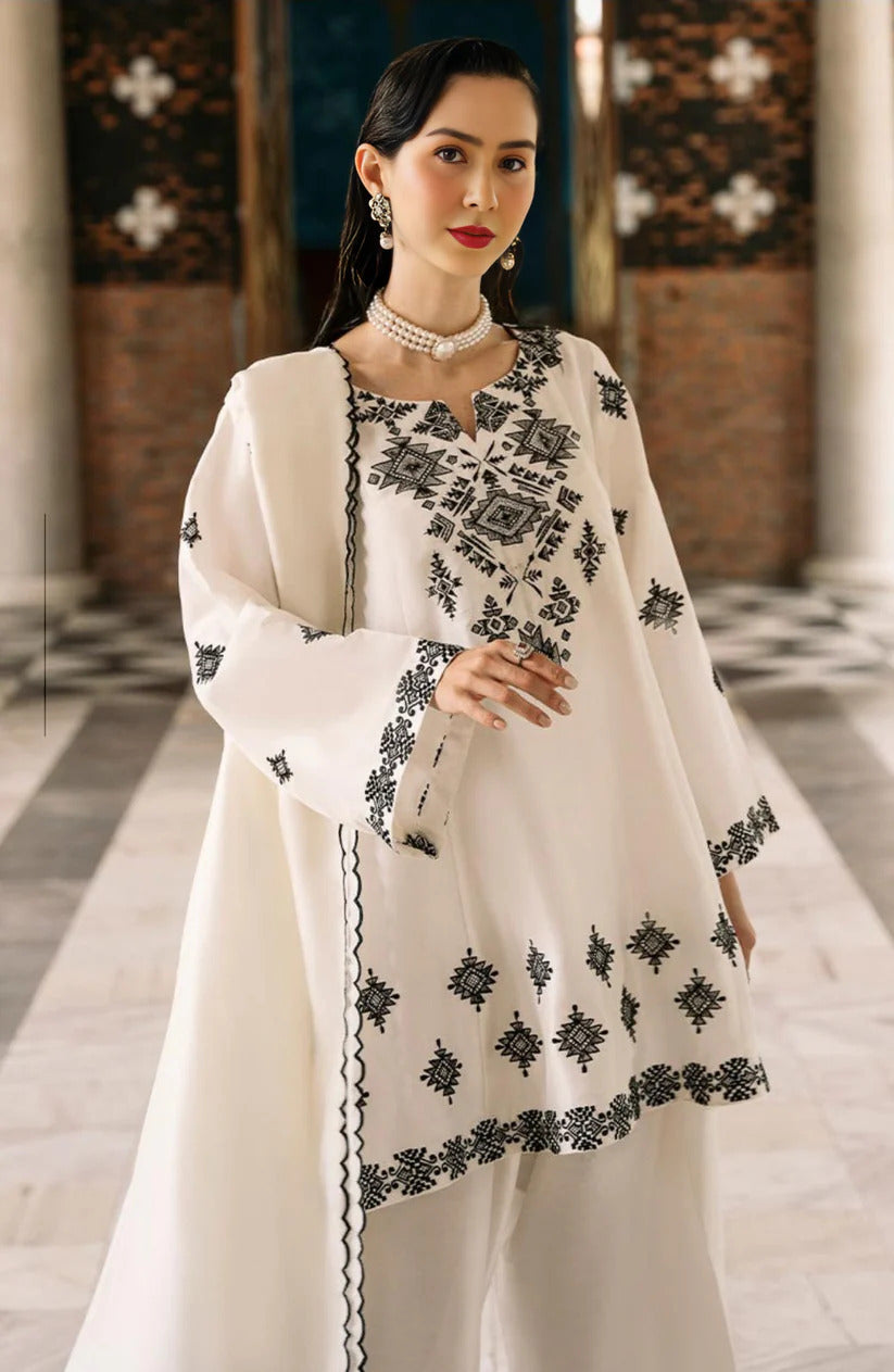 Neck & Daman Embroidered 3PC Suit with Dupatta & Farshi Shalwar